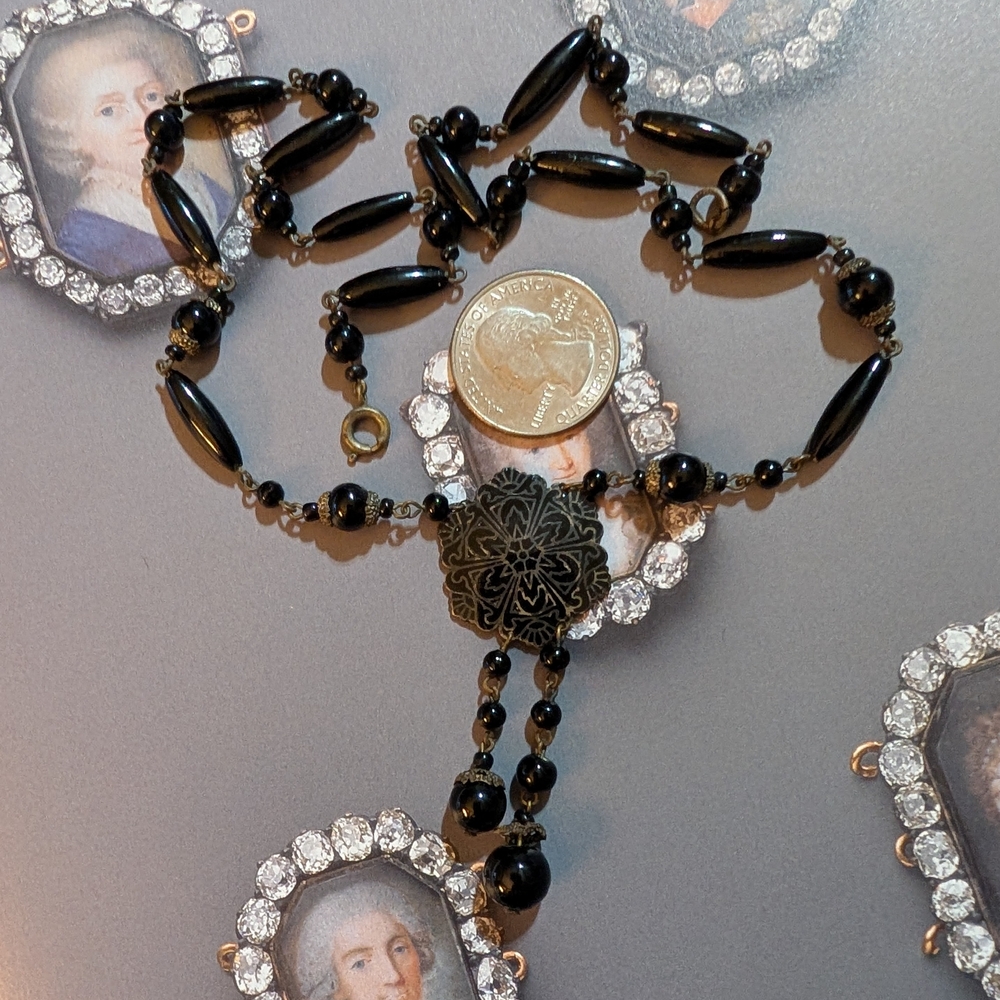 Victorian Era Whitby Jet & Enamel Antique Mourning Necklace